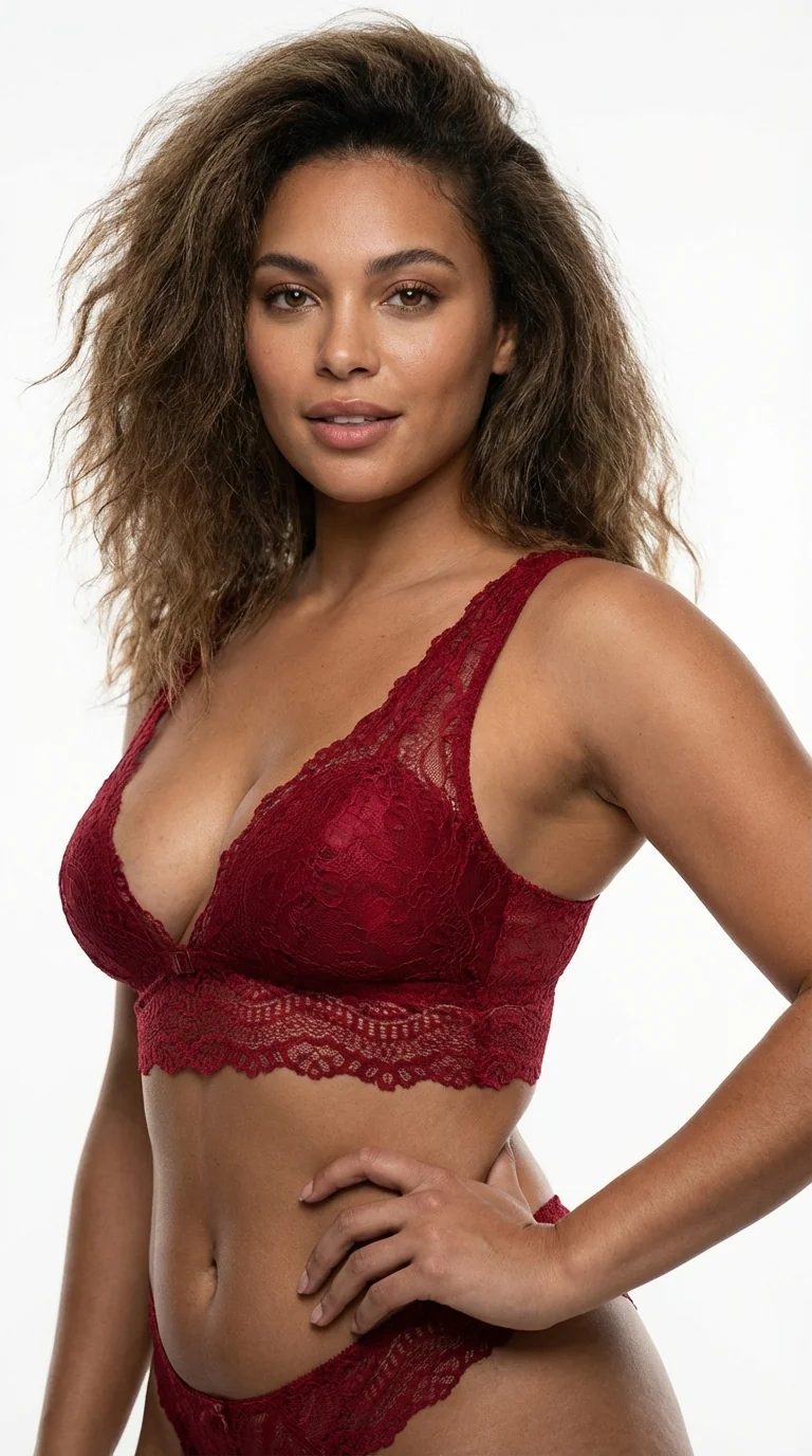 LunaIntim Kırmızı Dantelli Bralet Sütyen Balensiz ve Desteksiz (Boş Kap) V Yaka Model - Ön Görünüm